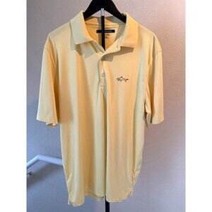 Greg Norman Play Dry Golf Polo Mens Large Yellow Performance Shark Logo Shirt